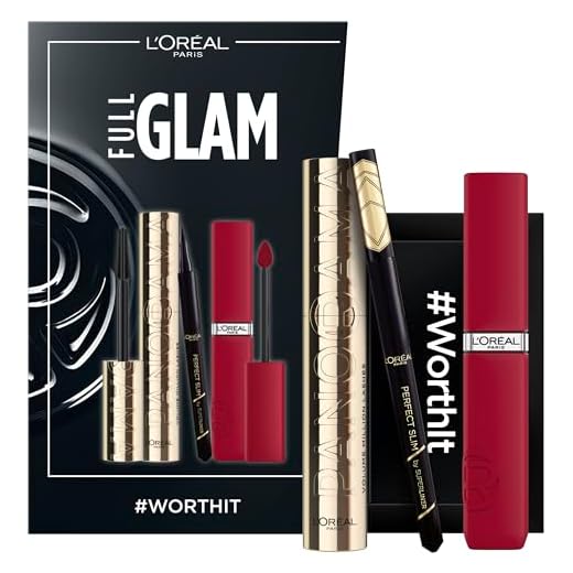 L'Oréal Paris Make-up Set mit Wimperntusche, Eyeliner und Lippenstift, Volume Million Lashes Mascara (schwarz), Infaillible Matte Resistance (rot), Superliner Perfect Slim (schwarz), 3-teilig