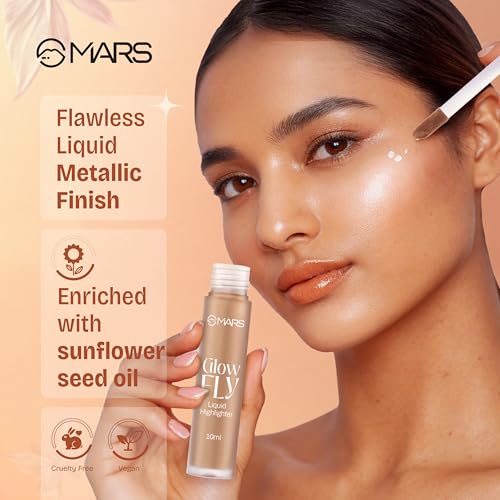 Image of MARS Glow Fly Liquid Highlighter (10 ml) (01-WINGED ROSE) | Enriched With Sunflower Seed Oil | Radiant Glow | No Chunky Particles | Light-Weight & Long-Lasting | Ultra Blendable Formula (Pack of 3)
