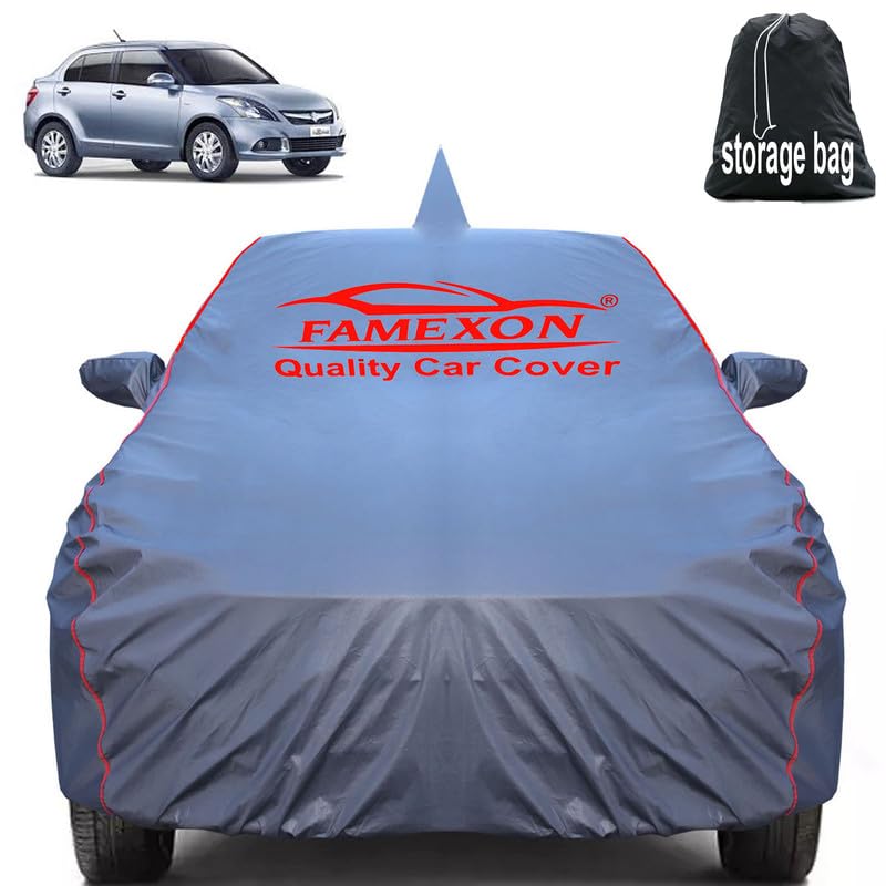 Image of Waterproof Car Body Cover Compatible for Dzire Tours with Mirror Pockets, Scratchproof Car Cover Red Pipein Design Dust-Proof Sun Protection (Grey) LGWP6210