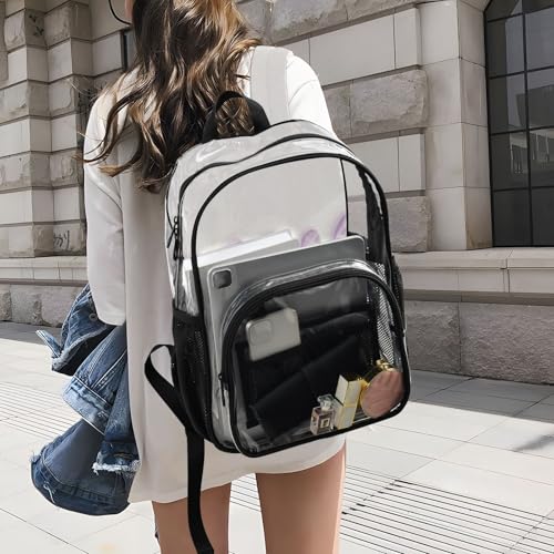 Waffle Grid Ice Cream Purple Clear School Backpacks Clear Book Bags With Side Pocket See Through Heavy Duty For 5