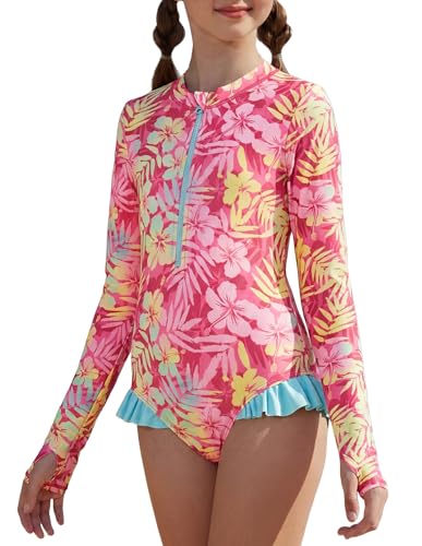 Image of GRACE KARIN Girls One Piece Swimsuits Long Sleeve Bathing Suits Swimwear 5-14Y