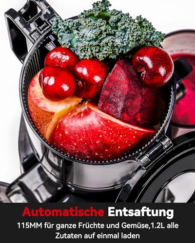 LINKChef Schnellreinigungs Entsafter, NO-Prep Entsafter Gemüse und Obst, Blitzreiniger Saftpresse Slow Juicer Testsieger mit Einfacher Installation, BPA Frei, 115mm, 1.2L, 200w Schwarz – Bild 4