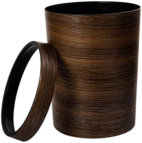 Flash Deals - 40% OFF Waste Bins Hipsteen Retro Style Pressing Ring Plastic Trash Can Household Office Mimetic Wood Grain Garbage Bin Kitchen Outdoor Bedroom Bathroom Office Commercial Bins Waste