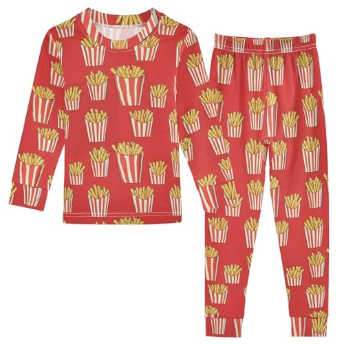 Pajama Sets Long Sleeve French Fries in Cups Soft Comfy Sleepwear 2 Piece PJS 3-8T