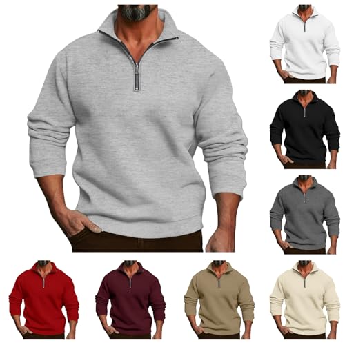 Men's Lightweight Knit Pullover Sweaters Fleece Quarter Zip Stand Collar Long Sleeve Polo Sweatshirt4