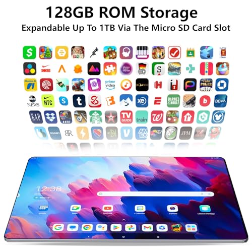 Image of 10.1 inch Android Tablet, 8GB RAM, 128GB Storage, Android 12 Oct-core Processor, 5 Million + 13 Million Dual Cameras, WiFi Bluetooth 1TB IPS Extended Full HD Display,