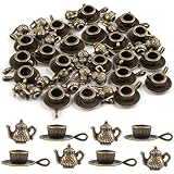 AUEAR, 40 Pack Mini Tea Cup Charms Metal Teapot Pendants for DIY Jewelry Making Bronze