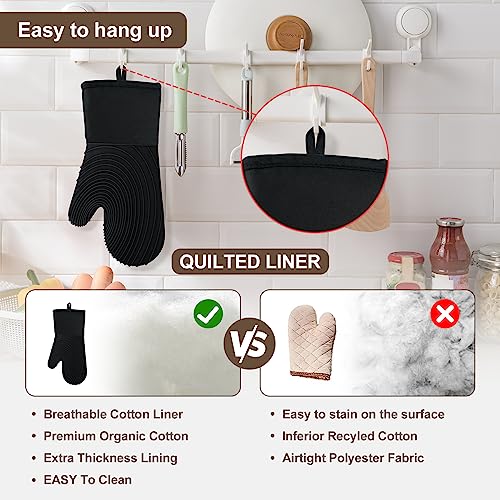 Tayfeim Silicone Oven Mitts - Black Oven Mitts Heat Resistant 500F 13.6 In Soft Lining Waterproof Grippy Design Bpa-Free Flex Oven Gloves thumb #5