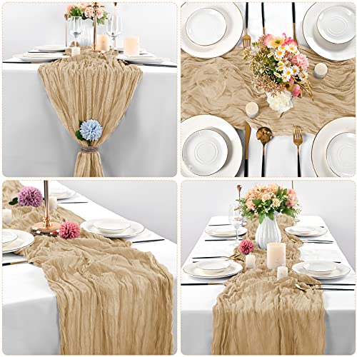 10 Pcs Beige Cheesecloth Table Runner 10Ft, Gauze Table Runner For Wedding Reception Sheer Bridal Shower Birthday Party Boho Table Decoration, Rustic Romantic Wedding Runner #TOP3