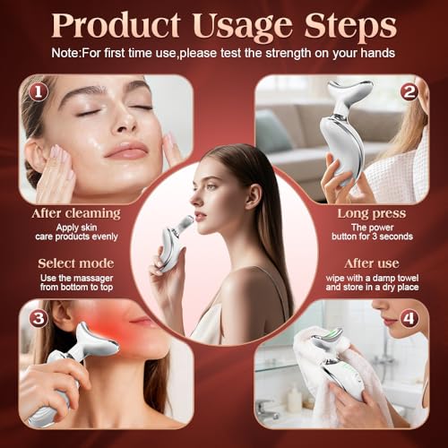 Image of Face and Neck Massager Tool with Heat & 3 Light Therapies, Smart Vibration, Red-Light-Therapy and EMS Modes, Gua Sha Facial Tools for Face and Neck Skin Care and TMJ Relief (White)