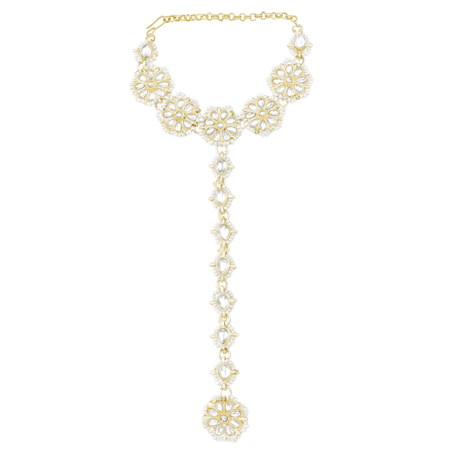 peora Gold Plated White Kundan Studded Ethnic Bridal Haath Panja Dulhan Haathphool Jewellery Stylish Fancy Gift for Women Girls-picture-7