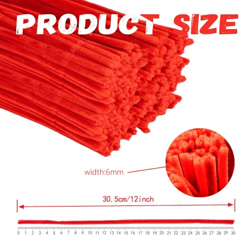 Image of Red Pipe Cleaners Craft,200pcs Craft Supplies Chenille Stems Arts & Crafts for DIY Valentines Day Decorations,Flowers Making Pipe Cleaners Bulk Gifts for Her Room Decor,Valentine Candy Ornament