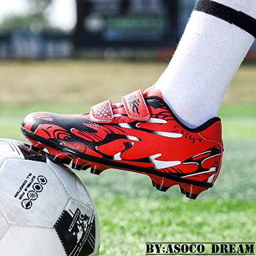 Asoco Dream Kids Soccer Shoes Boys Girls Firm Ground Soccer Cleats Youth Professional Athletic Outdoor/Indoor Football Shoes,Red,6 Big Kid #TOP2