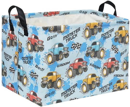 Image of Rectangular Monster Truck Basket for Kids Baby Basket for Boys and Girls Cute Toy Storage Organizer Bin Box Truck Room Decor(Monster Truck)
