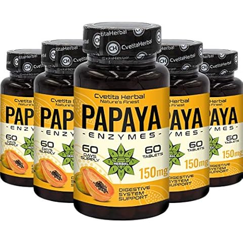 Papaya Enzyme | 300 Tablets x 150 mg (10 Month's Supply) | Natural Papain from Papaya | 100% Vegan | No Additives & Lab-Tested | Digestive Enzymes by Cvetita Herbal (5) Cover