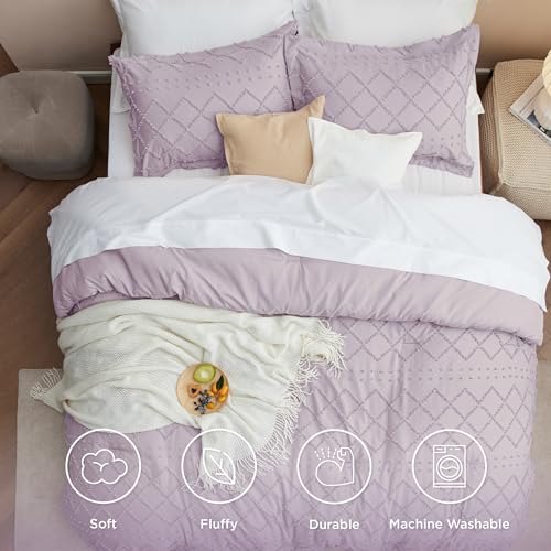 Image of Bedsure Twin XL Comforter Set - Lavender Comforter, Boho Tufted Distressed Vintage Bedding for Kids, 2 Pieces Farmhouse-Style Bed Set for All Seasons, Fluffy Soft Bedding with 1 Pillow Sham