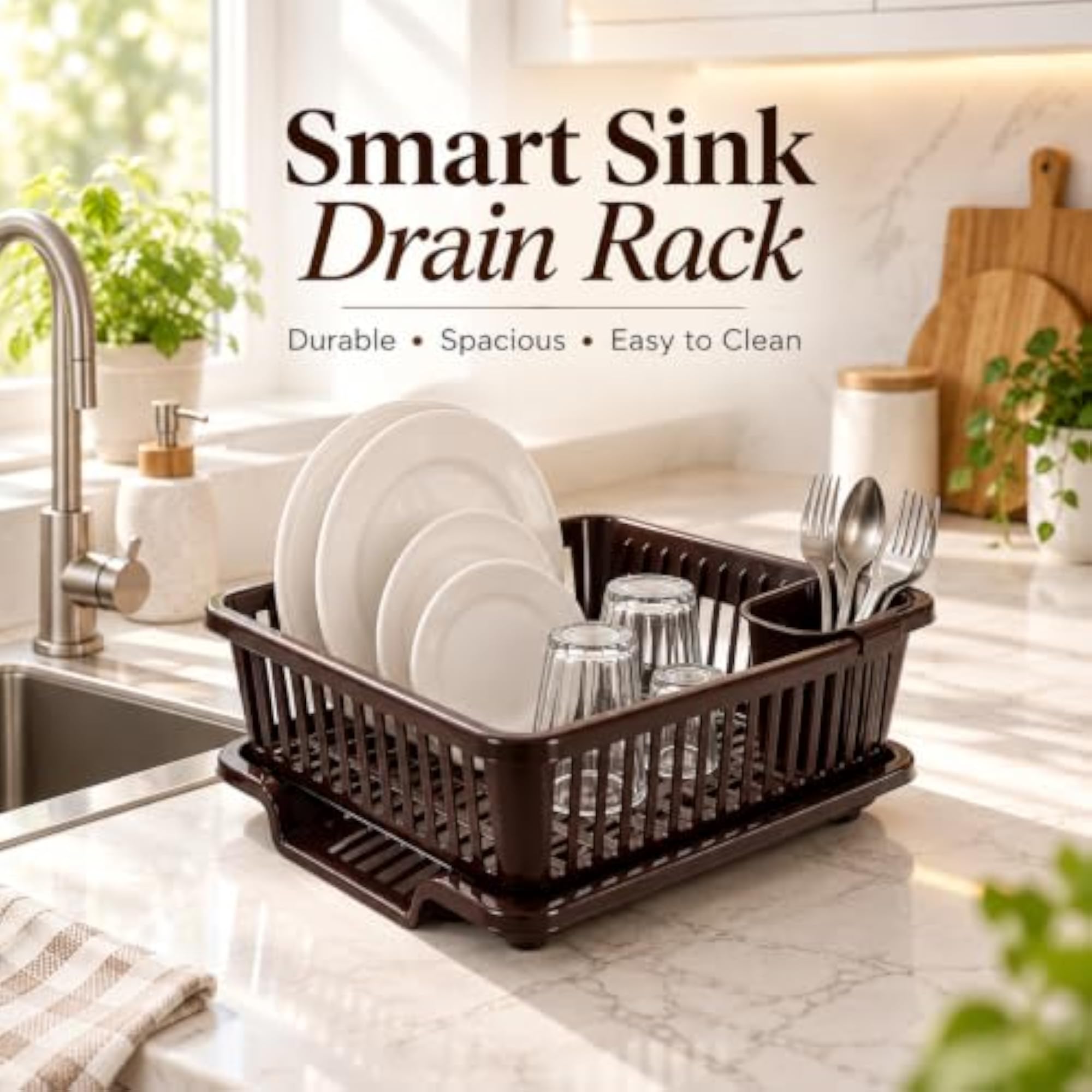 Plastic Dish Drainer with Detachable Cutlery Holder