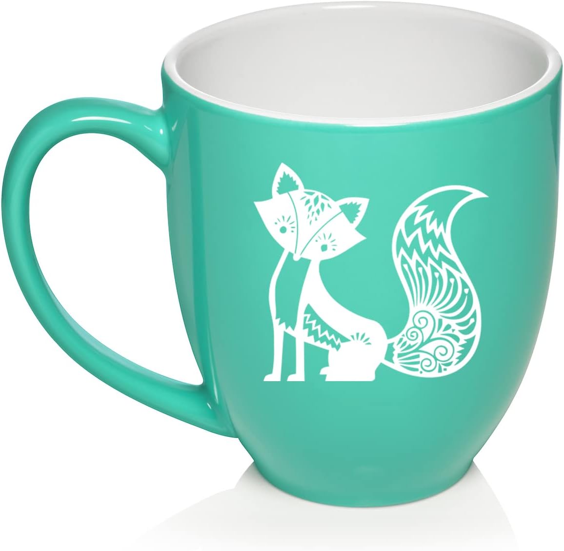Fancy Fox Ceramic Coffee Mug Tea Cup Gift for Her, Women, Daughter, Mom, Wife, Family, Coworker, Boss, Sister, Aunt, Grandma, Friend, Birthday, Cute, Friend, Anniversary, Fox Lover (16oz Teal)