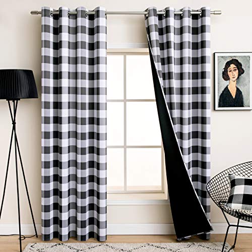 Miulee Buffalo Plaid Curtains For Farmhouse Bedroom, Blackout Window Drapes With Grommets For Living Room Darkening Light Blocking And Thermal Insulated Set Of 2 Panels, W 52" X L 84" Black And White #TOP6