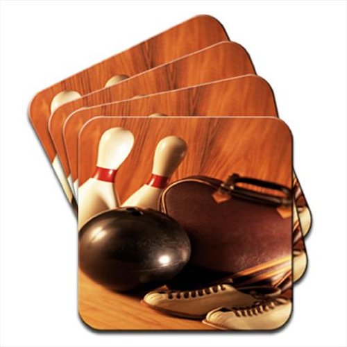 Ready for Bowling with Shoes, Ball & Pins Set of 4 Coasters