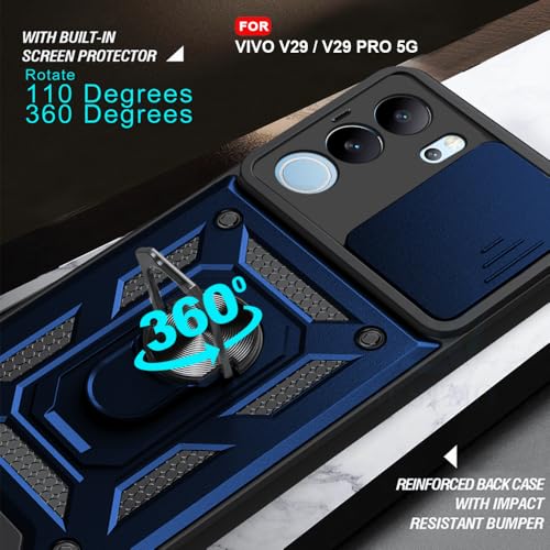 Image of AESTMO Polycarbonate Tough Armor Vivo V29 / V29 Pro 5G Bumper Back Case Cover|Ring Holder & Sliding Camera Shield Cover|360 Degree Protection Back Case Cover for Vivo V29 / V29 Pro (Blue)