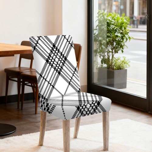 Image of Nuxovilar 4PCS Black White Plaid Diamond Stretch Chair Covers