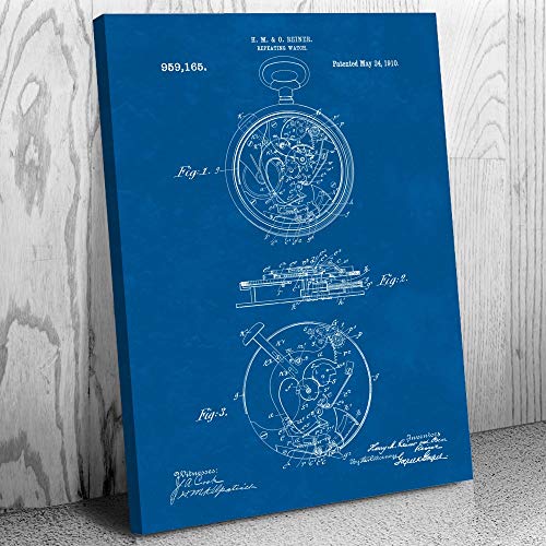 Mechanical Pocket Watch Canvas Print, Watch Blueprint, Watchmaker Gift, Jewelry Store Art, Clockwork Art, Watch Wall Art Blueprint (13 inch x 19 inch)