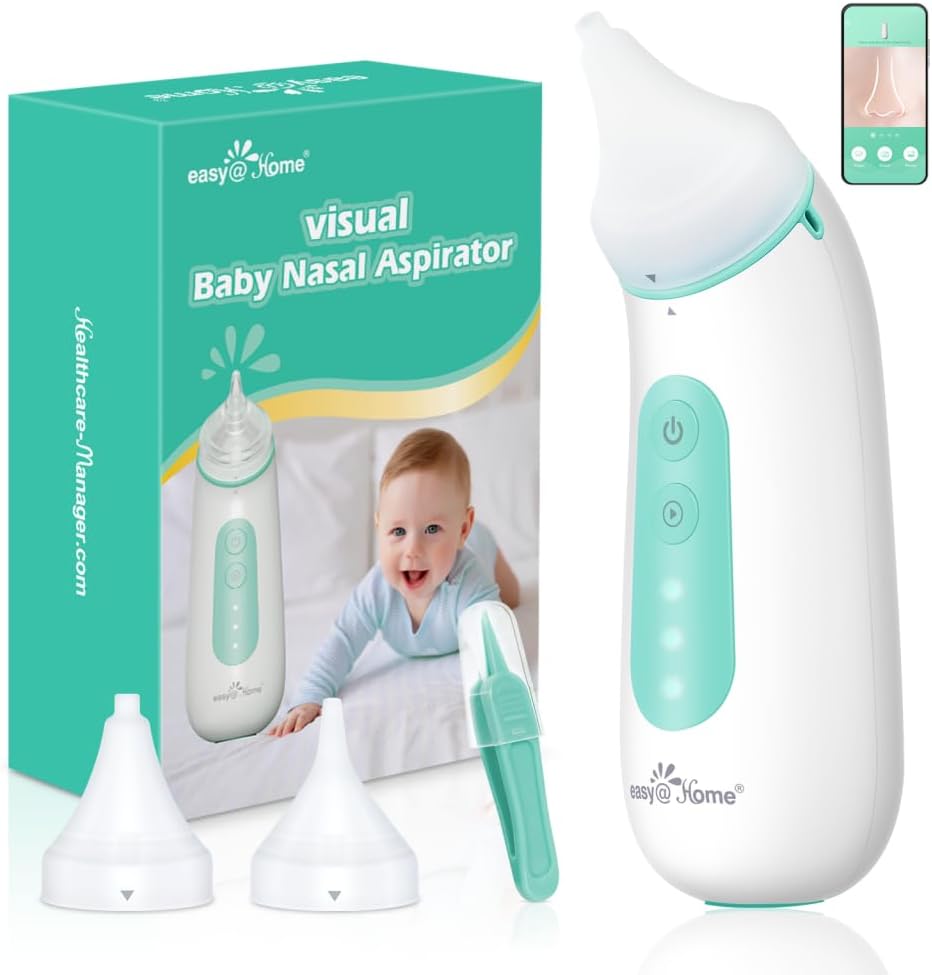Easy@Home Electric Baby Nasal Aspirator Camera: Baby Nose Sucker Nose Cleaner with Camera Free APP Controlled Powered by Easy Nasal Care App iOS & Android App Automatic Booger Sucker for Baby ENA101