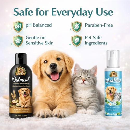 Image of Tick & Flea Dog Shampoo 200ml + WoofMist Pet Perfume Spray 100ml Combo | Anti Tick Cleansing Shampoo with Tea Tree Lemon Aloe & Long Lasting Fresh Fragrance Spray | Dog & Cat Grooming Kit