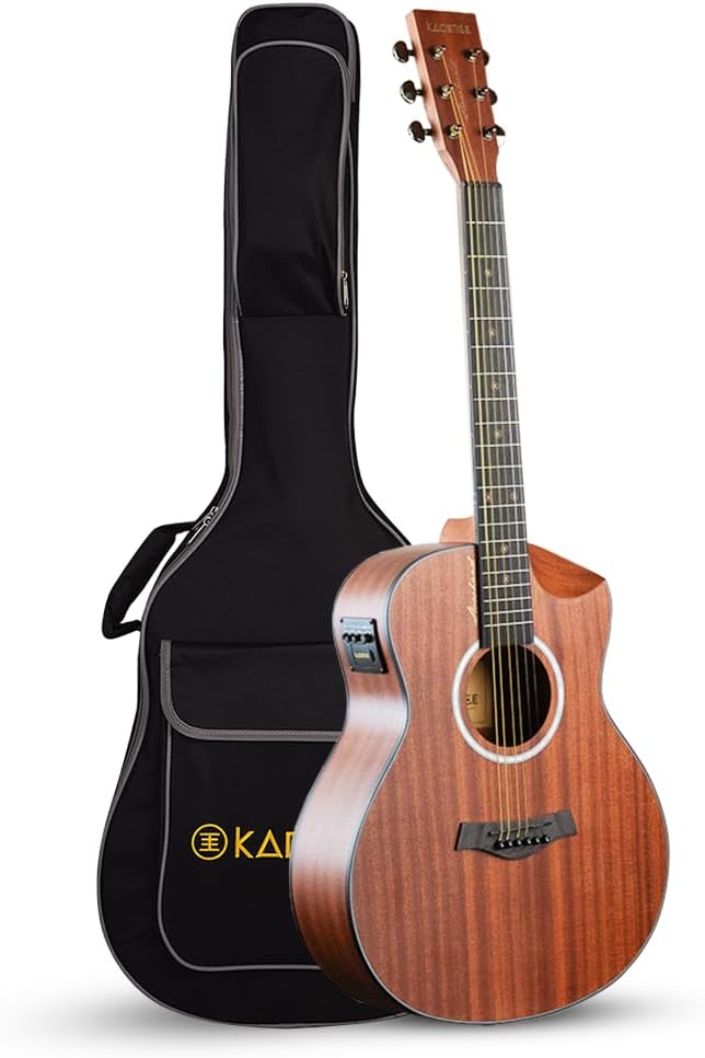 Kadence Slowhand Mahogany Top SHM03, Premium Semi Acoustic Guitar, 38" Size Travel Guitar, Demi-cutaway design, With padded bag and preamp