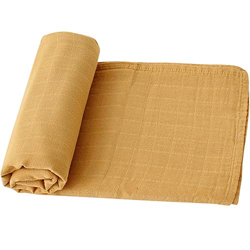 Image of LifeTree Solid Baby Swaddle Blankets, Organic Cotton, Muslin Receiving Blanket Wrap for Boys & Girls, Large 47 x 47 inches, Swaddling Blankets (Fall Yellow Color)