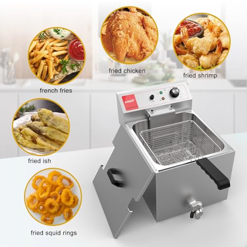 Valgus Professionelle elektrische Fritteuse aus Edelstahl 3300W 16L Großraum-Küchen-Fritteuse mit Korb und Deckel, Ablaufsystem – Bild 7