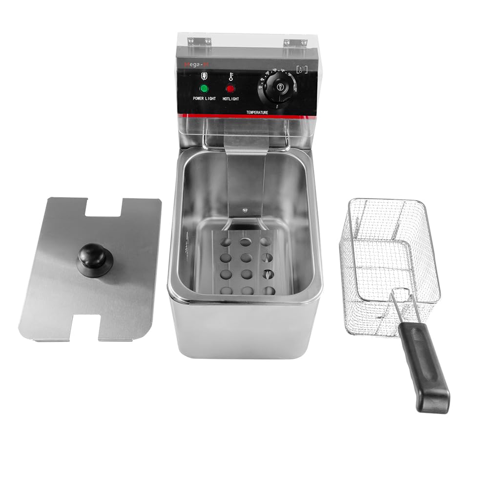 Mega-M Friggitrice elettrica a camera singola da 4 l, 2 kW, regolabile con coperchio, 22 x 40 x 30 cm, acciaio inox 230 V
