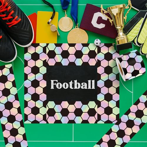 Image of BeYumi Soccer Holographic Border Trim - 65ft Back to School Soccer Patterned Straight Rolled Border Trim Iridescent Football Sport Theme Bulletin Board Set Party School Classroom Chalkboard Wall Decor