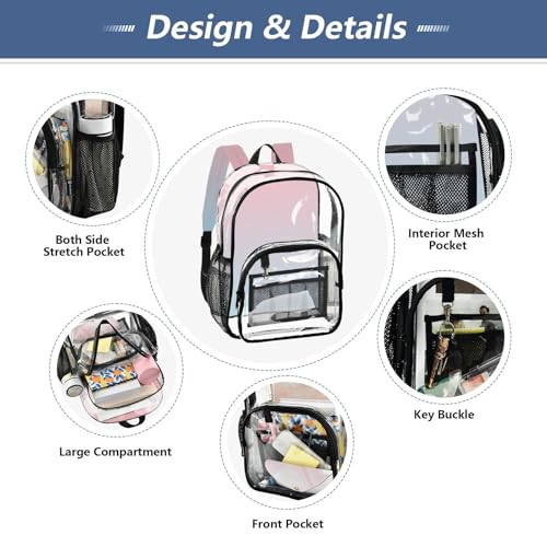 Clear Backpack Women Cute Blush Pink Light Blue Gradient Kids Girls Backpack Boys Approved See through Bag 5