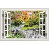 JZSDGB Bilder Fensterblick. Naturlehrpfad Baum Wald Landschaft Gemälde Leinwandbild mit Fensterblick. Leinwandbild Wandbild 70x100cm rahmenlos