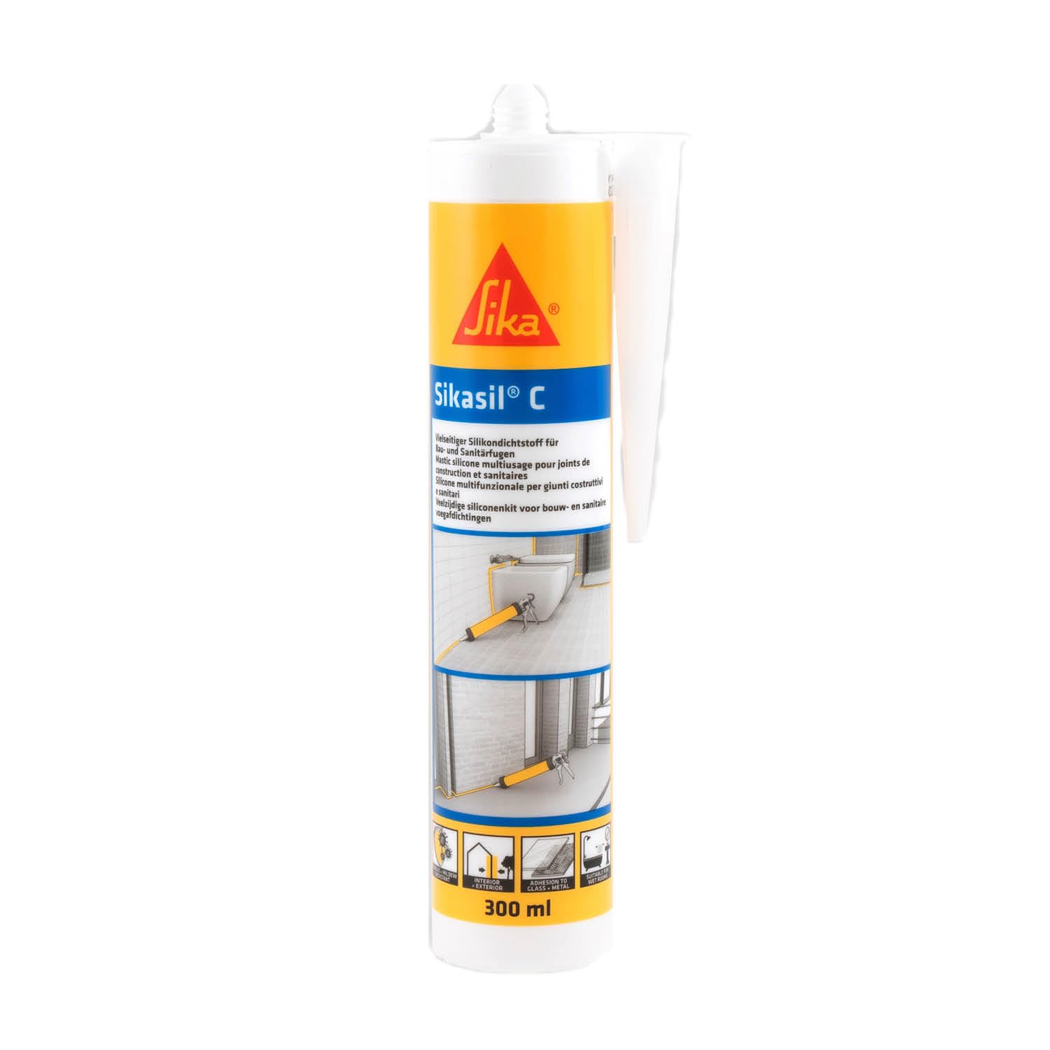 Sika - Sikasil C, Trasparente - Sigillante siliconico multiuso per applicazioni in bagni e cucine - Resistente a raggi UV, funghi e muffa - 300ml