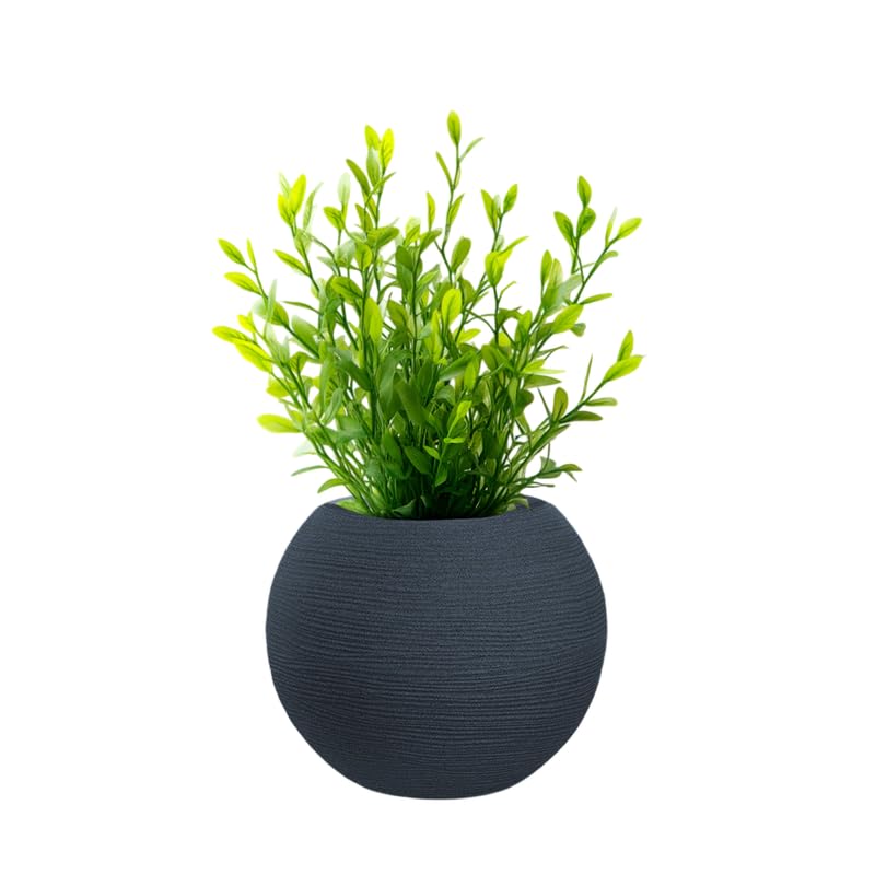 Jarrón redondo de resina gris 40 cm para plantas exterior terraza macetero interior