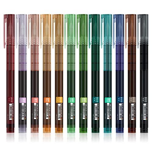 Liquid Ink Rollerball Pens, Shuttle Art 12 Vintage Colors Quick Drying 0.5Mm Extra Fine Point Long Lasting For Writing Journaling Taking Notes Doodling School Office Home #TOP14