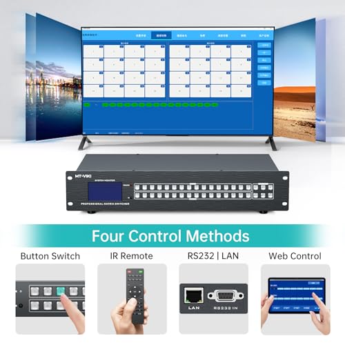 Image of MT-VIKI 16x16 4K Seamless HDMI Matrix Video Wall 4x4 w /Web GUI+Audio Out, Customised HDMI TV Wall Controller, Rack Mount Matrix Switcher Splitter Support RS232, APP, IR Remote, Web