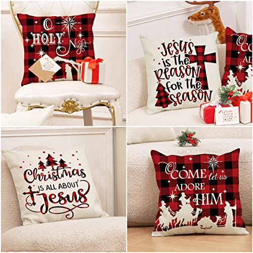 Anydesign A0709 Christmas Pillow Cover 18 X 18 Inch Red Black Buffalo Check Plaids Holy Night Throw Pillow Case Decorative Cushion Cover Case thumb #6