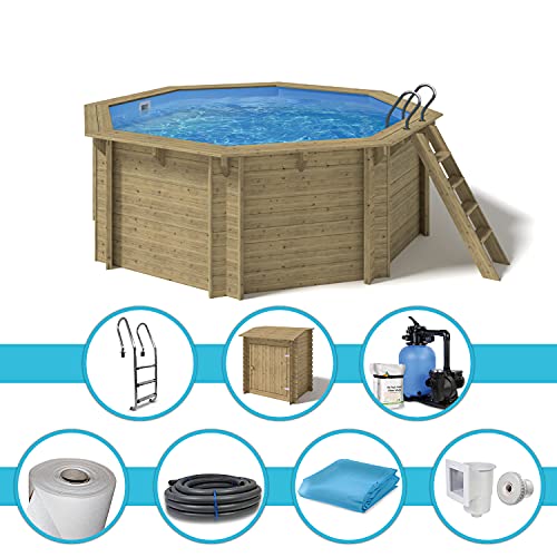 Paradies Pool® Holzpool Kalea Platin Komplettset inkl. Filteranlage für 50er Verrohrung, Pumpenhaus, Filterglas, Folie… – Bild 3