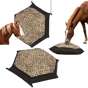 BALAPET Horse Hay Feeder Slow Feeder Hay Bags for Horses or Goats,Made from Durable Nylon Rope and Waterproof Oxford Fabric, Suitable for All-Weather Feeding of Alpacas, Cows and Donkeys(Brown)