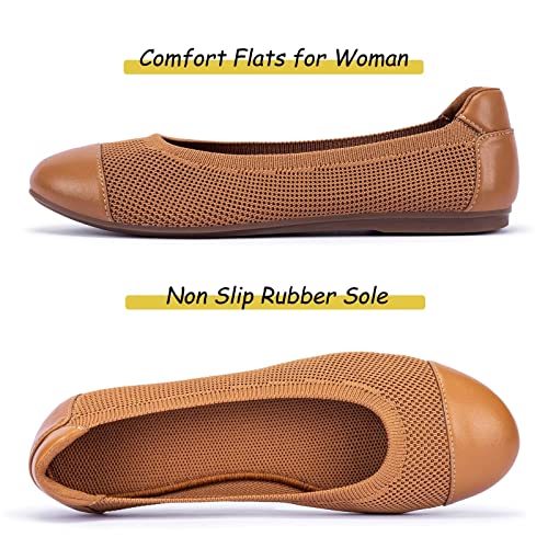 Image of Frank Mully Women's Ballet Flats Round Toe Walking Flats Slip On Work Shoes Knitted Flats Shoes for Woman Soft Lightweight