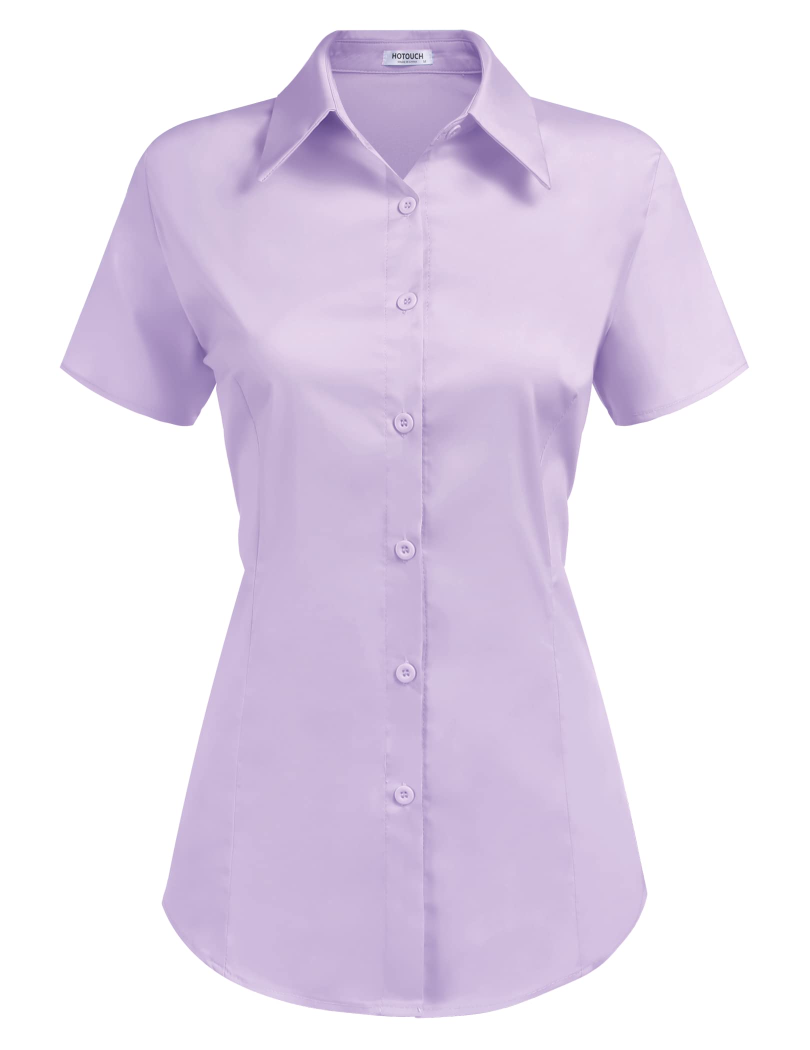 HOTOUCH Women's Basic Button Up Shirt Short Sleeve Stretchy Button Down Collared Shirts Waitress Work Shirt