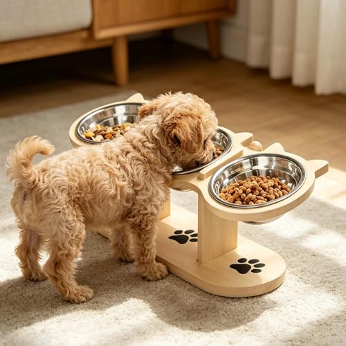 Gamelle surélevée pour chien réglable avec 3 bols inclinables à 15°