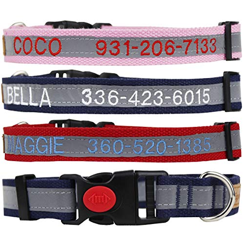 Personalized Dog Collar Reflective, Custom Embroidered ID Collars with Pet Name and Phone