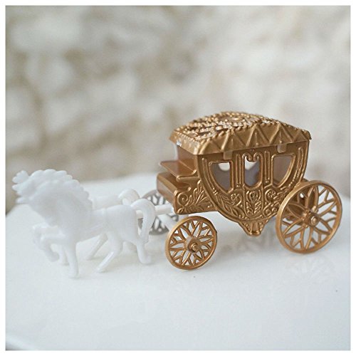 Unbranded Royal Vintage Cinderella Horse and Carriage Coach Cake Topper Gold & White