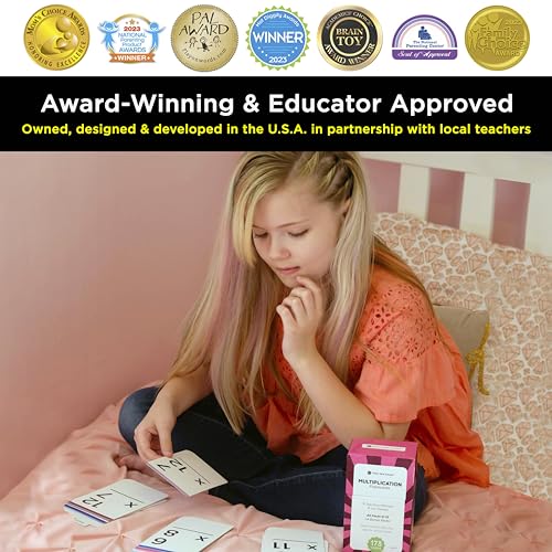 Image of Award-Winning Multiplication Flash Cards - 173 Jumbo Cards (3.1 inch x 5.2 inch), All Facts 0-12 - 1 Fact & Visual Aid Per Card - Mastery Divider Tabs, Charts, Games & Teaching Methods - Grades 2-6