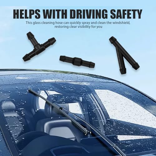 Image of Pack-30 Car Windshield Washer Hose Kit, 13 Ft Flexible Leak-proof Rubber Hose, with T-type Y-type I-type Hose Connector, Universal Connection Water Pump and Nozzle Accessories for Cars (Black)
